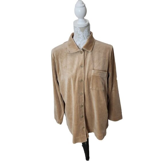 Liz Claiborne Top Brown Long Sleeve Blouse Button Front Women's Large - Picture 1 of 6